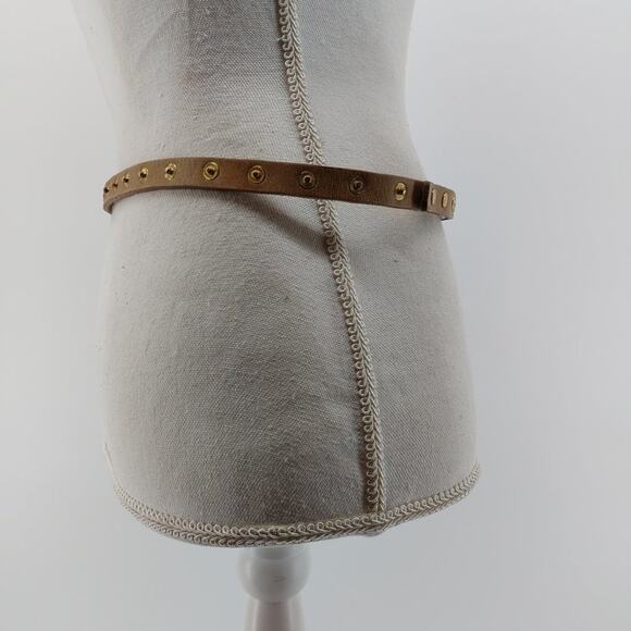 Women's Brown Leather Fashion Button Belt Dress Snap Button Gold Tone One Size - Picture 11 of 12